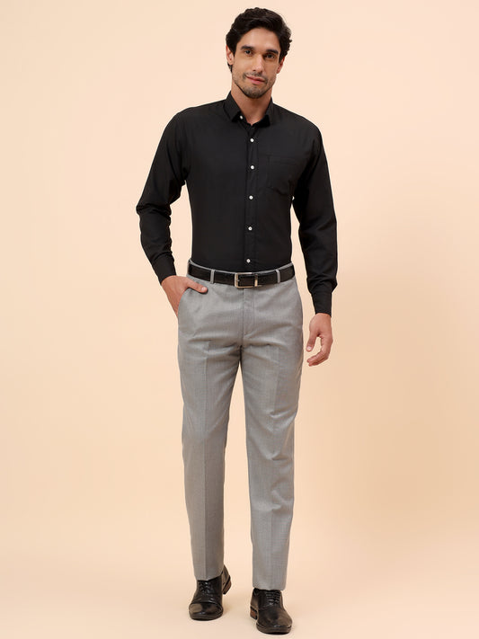 Formal Trousers for Men l Breathable & Soft with Color Fastness Regular Fit Poly Viscose Fabric Self Design Pattern Hook & Eye Closure