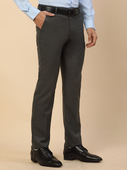 Formal Trouser for Men | Breathable & Soft with Color Fastness Regular Fit Polycotton Fabric Self Design Pattern Hook & Bar Closure