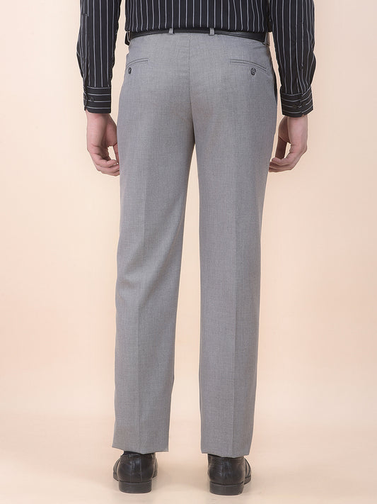 Men's Fawn Regular Fit Self Design Formal Trouser