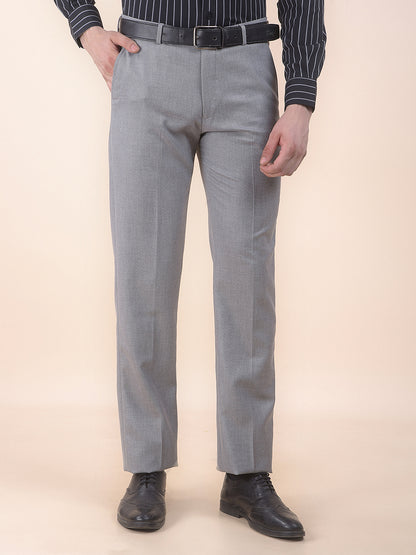 Men's Fawn Regular Fit Self Design Formal Trouser