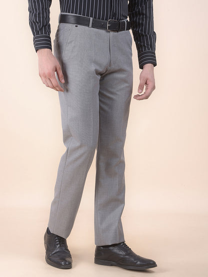 Men's Fawn Regular Fit Self Design Formal Trouser