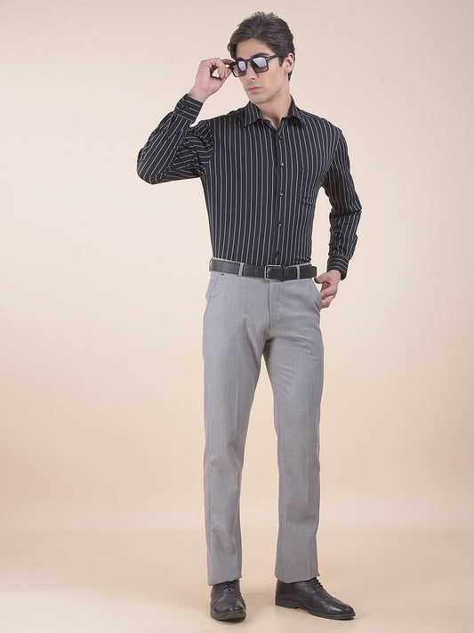 Men's Fawn Regular Fit Self Design Formal Trouser