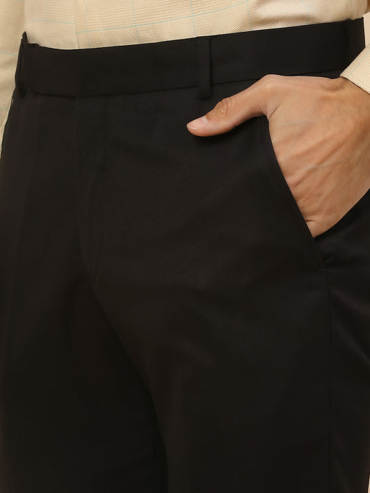 Formal Trouser for Men | Breathable & Soft with Color Fastness Regular Fit Polycotton Fabric Self Design Pattern Hook & Bar Closure