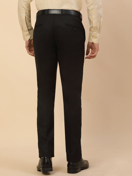 Formal Trouser for Men | Breathable & Soft with Color Fastness Regular Fit Polycotton Fabric Self Design Pattern Hook & Bar Closure