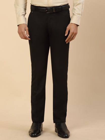 Formal Trouser for Men | Breathable & Soft with Color Fastness Regular Fit Polycotton Fabric Self Design Pattern Hook & Bar Closure