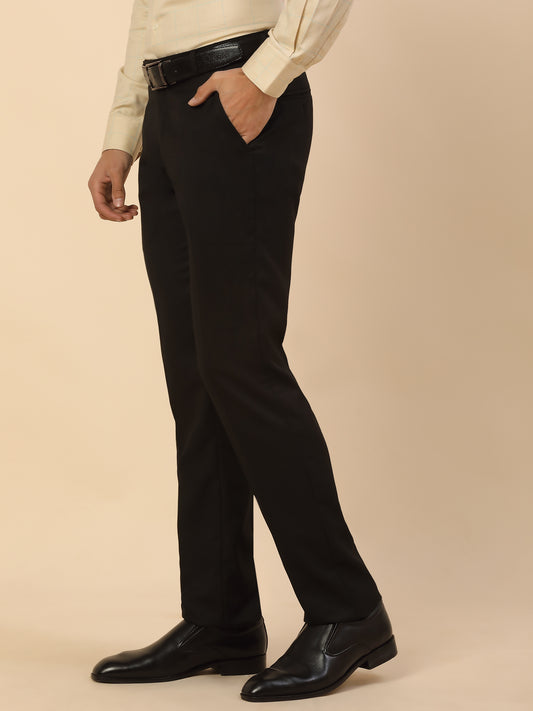 Formal Trouser for Men | Breathable & Soft with Color Fastness Regular Fit Polycotton Fabric Self Design Pattern Hook & Bar Closure