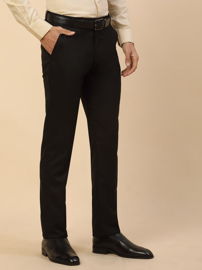 Formal Trouser for Men | Breathable & Soft with Color Fastness Regular Fit Polycotton Fabric Self Design Pattern Hook & Bar Closure