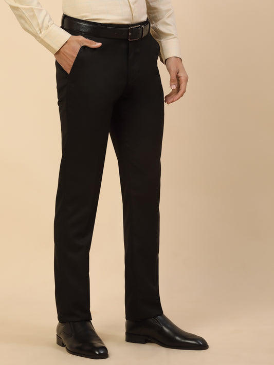 Formal Trouser for Men | Breathable & Soft with Color Fastness Regular Fit Polycotton Fabric Self Design Pattern Hook & Bar Closure