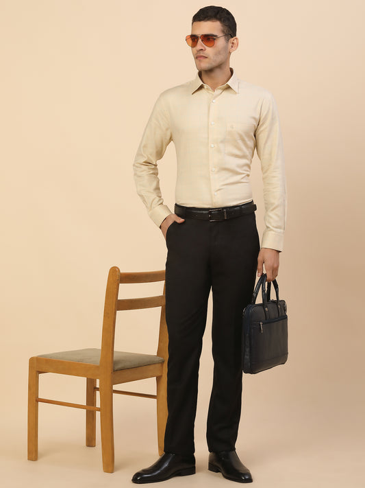 Formal Trouser for Men | Breathable & Soft with Color Fastness Regular Fit Polycotton Fabric Self Design Pattern Hook & Bar Closure