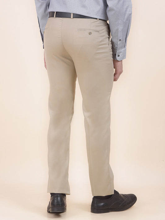 Men's Grey Regular Fit Self Design Formal Trouser