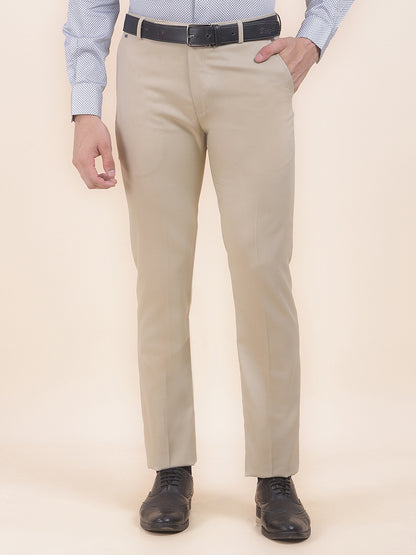 Men's Grey Regular Fit Self Design Formal Trouser