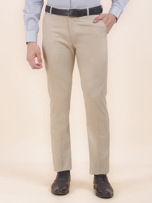 Men's Grey Regular Fit Self Design Formal Trouser