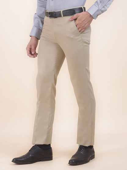 Men's Grey Regular Fit Self Design Formal Trouser