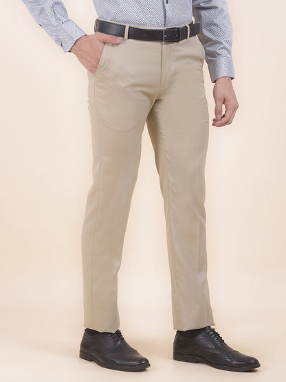 Men's Grey Regular Fit Self Design Formal Trouser