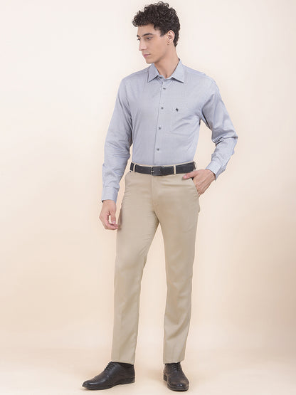 Men's Grey Regular Fit Self Design Formal Trouser