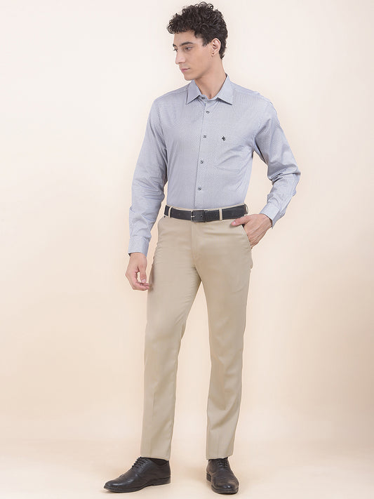 Men's Grey Regular Fit Self Design Formal Trouser