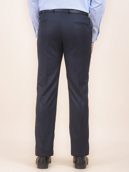 Men's Navy Regular Fit Self Design Formal Trouser