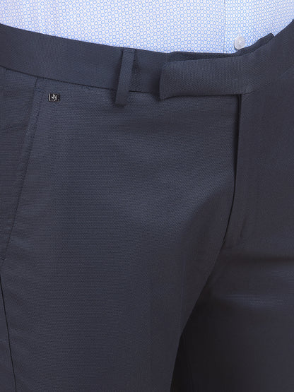 Men's Navy Regular Fit Self Design Formal Trouser