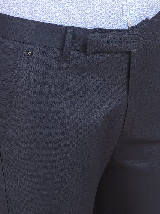 Men's Navy Regular Fit Self Design Formal Trouser