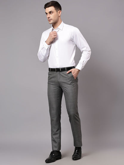 Men's Formal Flat front Grey Checks Trousers