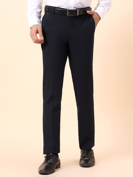 Formal Trouser for Men | Breathable & Soft with Color Fastness Regular Fit Cotton Blend Fabric Solid Pattern Hook & Bar Closure