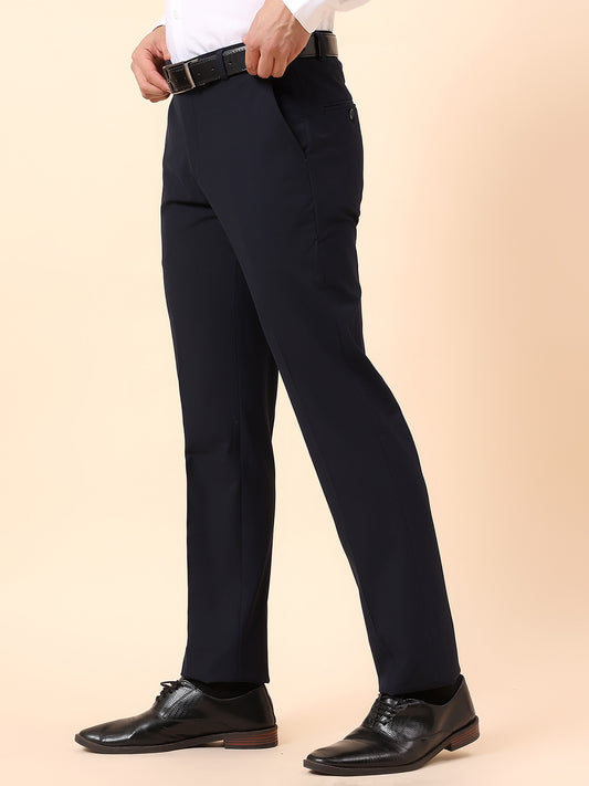 Formal Trouser for Men | Breathable & Soft with Color Fastness Regular Fit Cotton Blend Fabric Solid Pattern Hook & Bar Closure