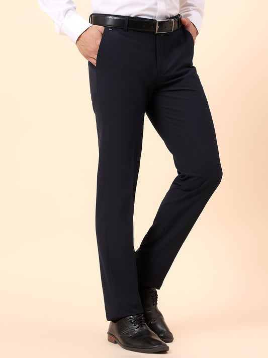 Formal Trouser for Men | Breathable & Soft with Color Fastness Regular Fit Cotton Blend Fabric Solid Pattern Hook & Bar Closure