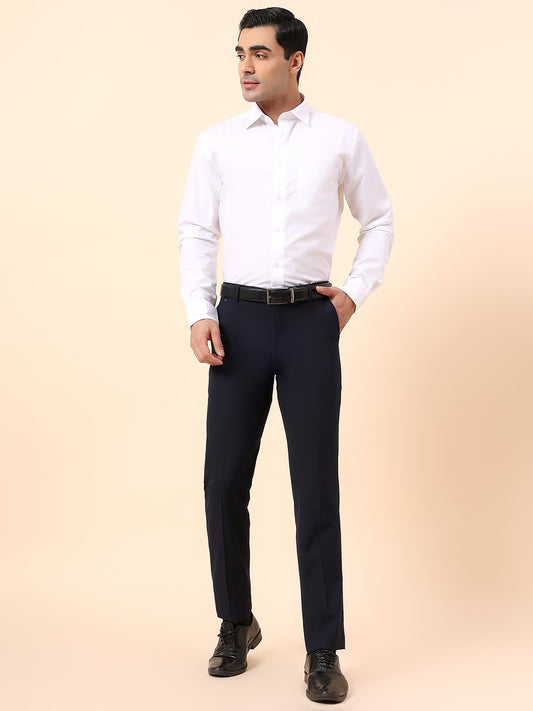 Formal Trouser for Men | Breathable & Soft with Color Fastness Regular Fit Cotton Blend Fabric Solid Pattern Hook & Bar Closure
