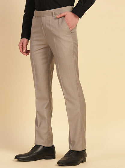 Formal Trouser for Men | Breathable & Soft with Color Fastness Regular Fit Terry Rayon Fabric Self Design Pattern Hook & Eye Closure
