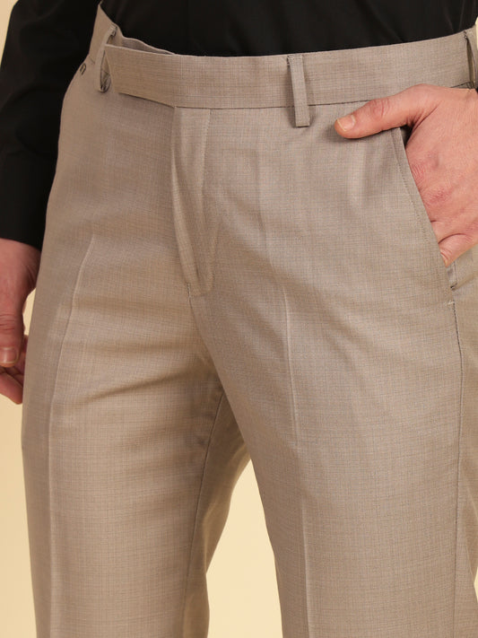 Formal Trouser for Men | Breathable & Soft with Color Fastness Regular Fit Terry Rayon Fabric Self Design Pattern Hook & Eye Closure