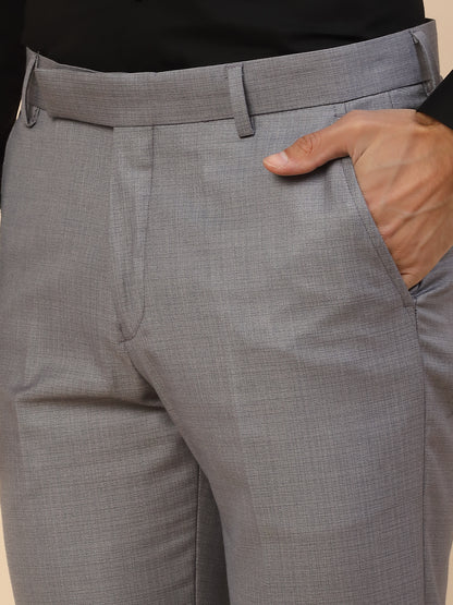 Formal Trouser for Men | Breathable & Soft with Color Fastness Regular Fit Polycotton Fabric Self Design Pattern Hook & Bar Closure