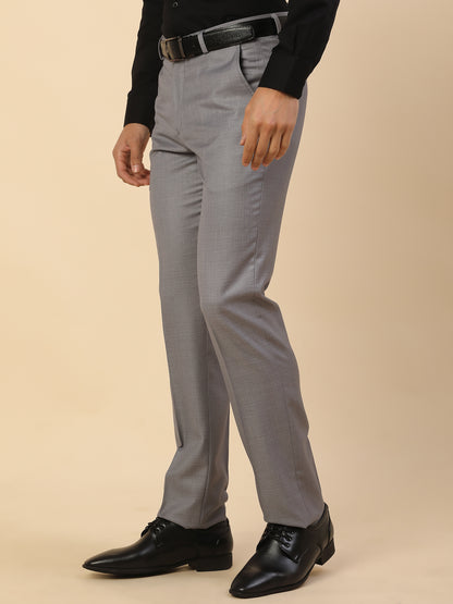 Formal Trouser for Men | Breathable & Soft with Color Fastness Regular Fit Polycotton Fabric Self Design Pattern Hook & Bar Closure