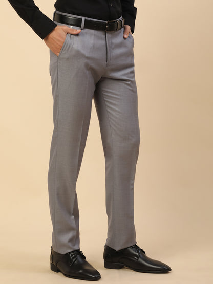 Formal Trouser for Men | Breathable & Soft with Color Fastness Regular Fit Polycotton Fabric Self Design Pattern Hook & Bar Closure