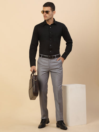 Formal Trouser for Men | Breathable & Soft with Color Fastness Regular Fit Polycotton Fabric Self Design Pattern Hook & Bar Closure