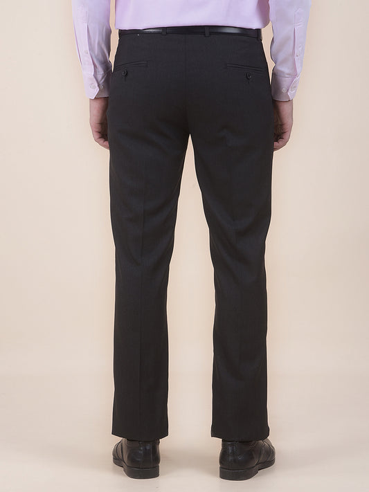 Men's Charcoal Regular Fit Solid Formal Trouser