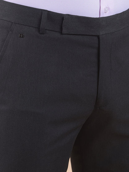 Men's Charcoal Regular Fit Solid Formal Trouser
