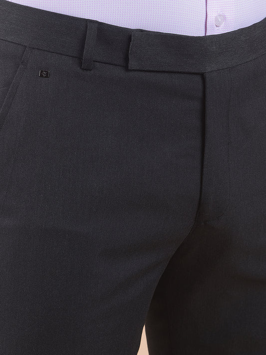 Men's Charcoal Regular Fit Solid Formal Trouser