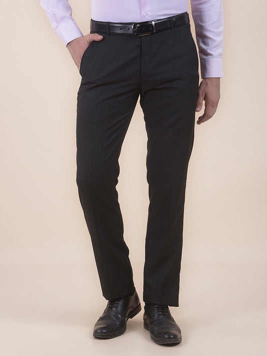 Men's Charcoal Regular Fit Solid Formal Trouser