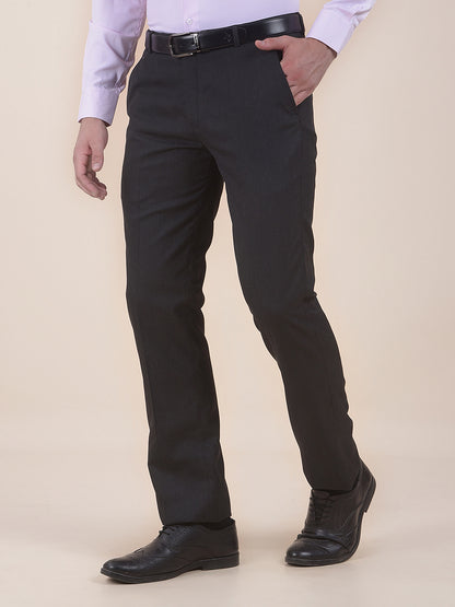 Men's Charcoal Regular Fit Solid Formal Trouser