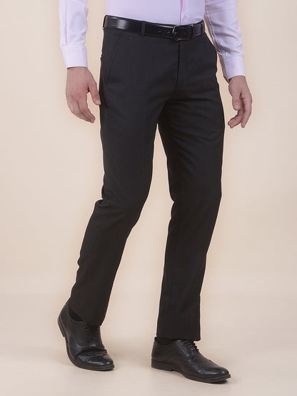 Men's Charcoal Regular Fit Solid Formal Trouser