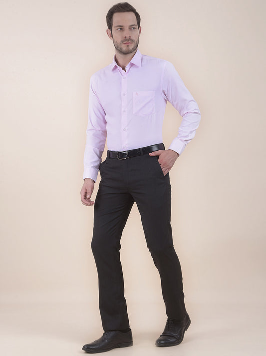 Men's Charcoal Regular Fit Solid Formal Trouser
