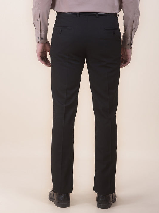 Men's Black Regular Fit Solid Formal Trouser