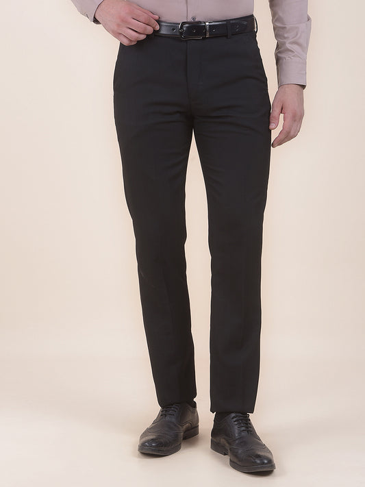 Men's Black Regular Fit Solid Formal Trouser