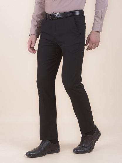 Men's Black Regular Fit Solid Formal Trouser