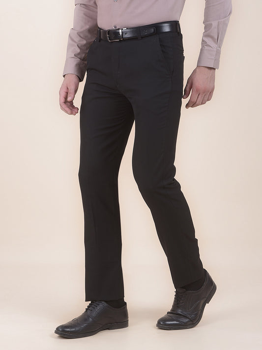 Men's Black Regular Fit Solid Formal Trouser