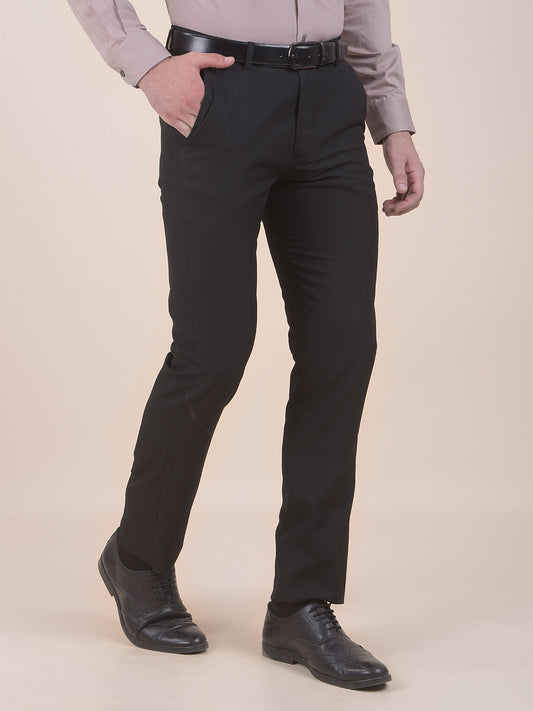 Men's Black Regular Fit Solid Formal Trouser