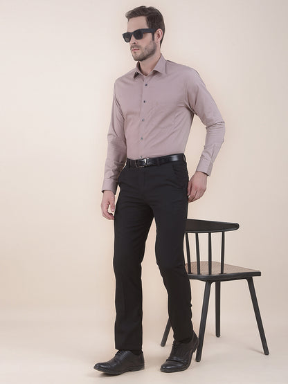Men's Black Regular Fit Solid Formal Trouser
