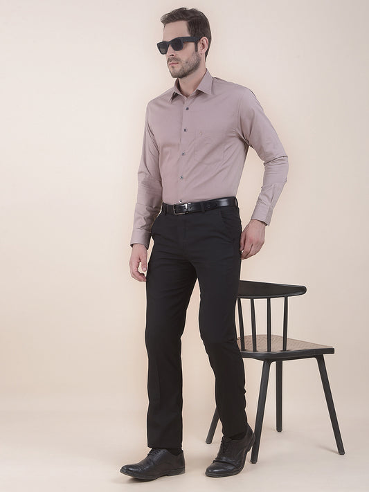 Men's Black Regular Fit Solid Formal Trouser