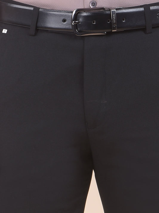 Men's Black Regular Fit Solid Formal Trouser