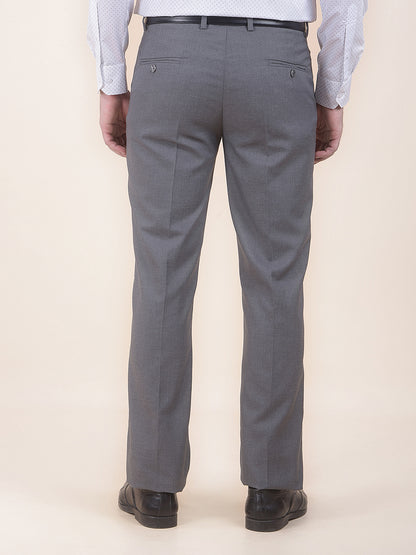 Men's Grey Regular Fit Solid Formal Trouser